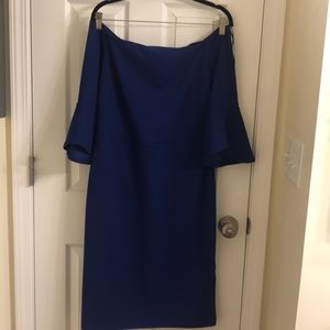 Blue off the shoulder bell sleeve midi dress
